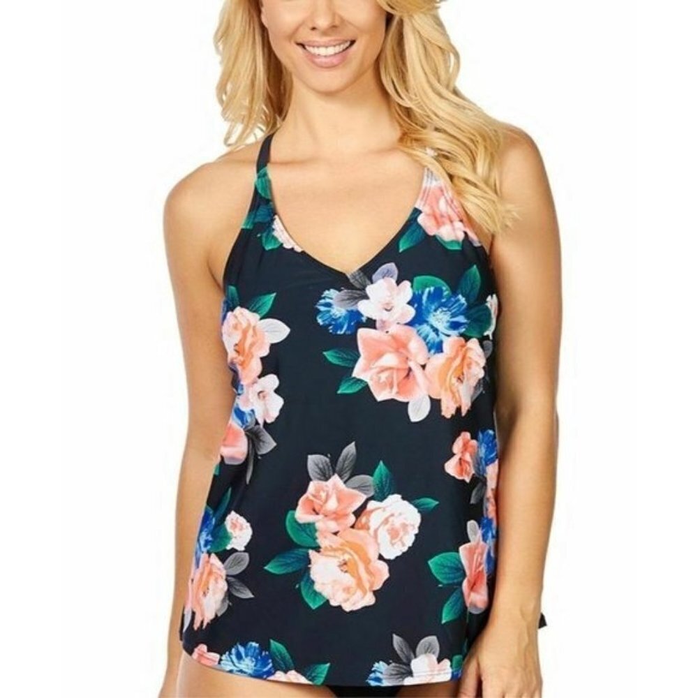 Island Escape Womens Size 8 Kauai Bloom Racer-Back Underwire Tankini Top 247